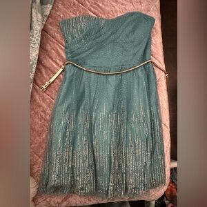 Teal Sparkle Dress with Gold Accents